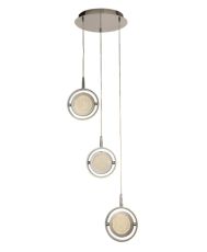 3 Light LED Pendant Polished Chrome/Crystal Sand Finish