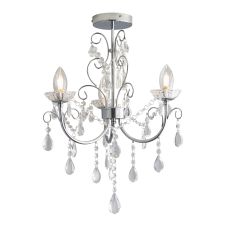 Gowanha 3 Light G9 Polished Chrome IP44 Semi Flush Bathroom Chandelier With Clear Faceted Crystals