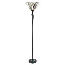 Astoria 1 Light E27  Black Uplighter Floor Lamp With Inline Foot Switch C/W Tiffany Shade