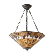 Bernwood 3 Light E27 Dark Bronze Large Inverted Adjustable Pendant C/W Tiffany Shade