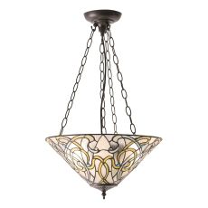 Dauphine 3 Light E27 Dark Bronze Medium Inverted Adjustable Pendant C/W Shimmascotg Translucent Tiffany Shade