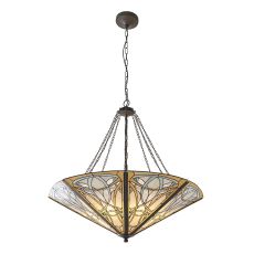 Dauphine 8 Light E27 Dark Bronze Large Inverted Adjustable Pendant C/W Shimmascotg Translucent Tiffany Shade