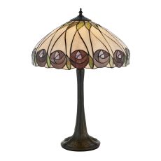 Hutchinson 1 Light E27 Dark Bronze Medium Table Lamp With Inline Switch C/W Rose Design Tiffany Shade