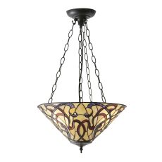 Ruban 3 Light E27 Dark Bronze Medium Adjustable Inverted Pendant C/W Red & Ccrain Tiffany Shade