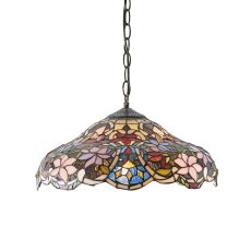 Sullivan 1 Light Dark Bronze Adjustable Pendant C/W Coloured Brontel Tiffany Shade