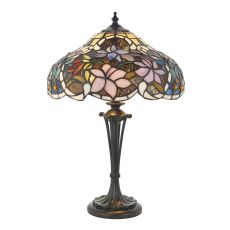 Sullivan 2 Light Dark Bronze Small Table Lamp With Inline Switch C/W Coloured Brontel Tiffany Shade