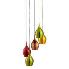 Vibrant 5 Light Multi-Drop Coloured (Red, Green, Gold, Copper) Shades