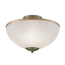 Flush Antique Brass 3 Light Uplight-Wht Shade Antique Brass Rim