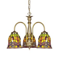 Endon Savoir 3 Light E14 Antique Brass Adjustable Ceiling Pendant C/W Leaded Tiffany Glass Shades