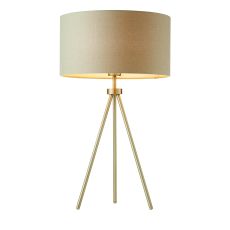 Tri 1 Light E27 Matt Nickel Table Lamp In A Tripod Design With Inline Switch C/W Grey Linen Effect Fabric Shade