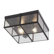 Flush - 2 Light Flush Box, Black With Clear Bevelled Glass Panels