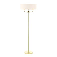 Nixon 2 Light E14 Polished Brass Floor Lamp With A Touch Of Crystal & Inline Foot Switch C/W Vintage White Faux Silk Shade