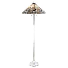 Metropolitian 3 Light E27 Polished Aluminum Floor Lamp With Lampholder Pull Cord Switch C/W Art Deco Tiffany Shade