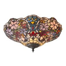 Sullivan 2 Light E27 Dark Bronze Medium Flush Fitting C/W Coloured Brontel Tiffany Shade