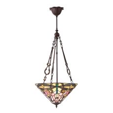 Ashton 3 Light E27 Dark Bronze Medium Inverted Pendant C/W Tiffany Shade