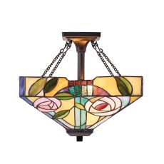 Willow 2 Light E27 Dark Bronze Medium Semi Flush Fitting C/W Rose Design Tiffany Shade