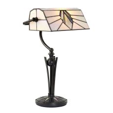 Astoria 1 Light E27 Bankers Table Lamp With Inline Switch C/W Art Deco Tiffany Shade
