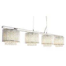 Elise 4 Light Ceiling Bar, Clear Crystal Drops, Aluminium Tubes Trim, Chrome