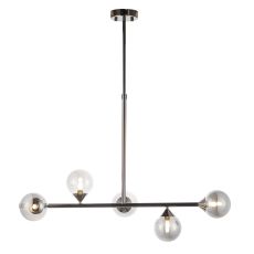 Gennaro 5 Light G9 Matt Black Adjustable Telescopic Linear Pendant C/W Smoked Mirror Glass Shades