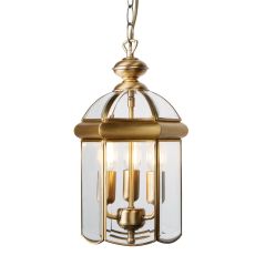 Lantern Antique Brass Bevelled Glass Domed 3 Light