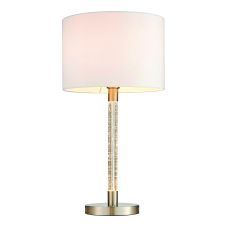 Andromeda 1 Light E27 Satin Chrome Table Lamp With Lampholder Switch & 3 Stage Touch Dimmer C/W Vintage White Fabric Shades