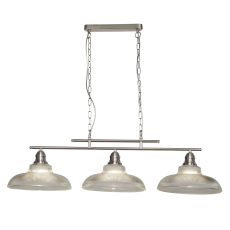 Bistro III - 3 Light Ceiling Bar, Satin Silver, Pilotphane Glass