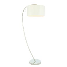 Josephine 1 Light E27 Polished Bright Nickel Floor Lamp With Inline Foot Switch C/W Vintage White Silk Shade