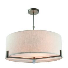 Hayfield 3 Light E27 Satin Nickel Adjustable Pendant C/W Natural Linen Fabric Shade