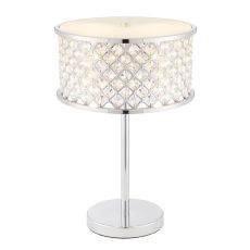 Hudson 2 Light E14 Polished Chromes Table Lamp With Inline Switch, K9 Crystal Beads & Opal Diffuser