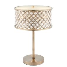Hudson 2 Light E14 Antique Brass Table Lamp With Inline Switch, K9 Crystal Beads & Opal Diffuser