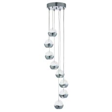 Dimmable Ice Ball 8 Light LED Ceiling Multi-Drop, Chrome, Clear Glass/Bubble Shades