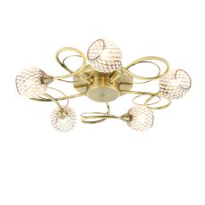 Aherne 5 Light G9 Antique Brass Semi Flush Fitting With Clear Facetted Glass Beased Shades
