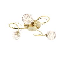Aherne 3 Light G9 Antique Brass Semi Flush Fitting With Clear Facetted Glass Beased Shades