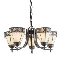 Fargo 5 Light E14 Dark Bronze Adjustable Pendant C/W Italisbonscent Tiffany Shades