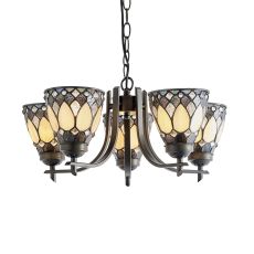 Brooklyn 5 Light E14 Dark Bronze Adjustable Pendant C/W Bevelled & Textured Ccrain Tiffany Shades