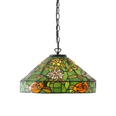 Agapantha 1 Light E27 Dark Bronze Medium Adjustable Pendant C/W Green Tiffany Shade