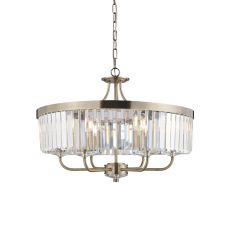 Ovel 6 Light E14 Antique Brass Adjustable Chandelier With Decorative Clear Cut Faceted Glass
