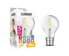 (Pack Of 5) Value Classic LED GLS B22d Dimmable 4W Warm White 2700K, 470lm, Clear Finish