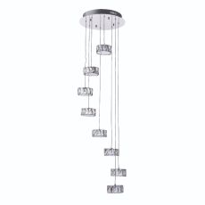 Prisma 8 Light 8x4.12 Integrated LED 4000K, 2673lm Polished Chrome Pendant With Faceted Clear Glass Crystals