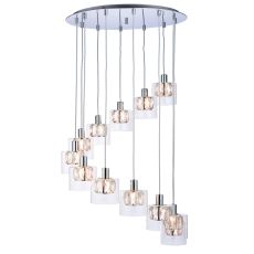 Vascota 12 Light G9 Polished Chrome Adjustable Pendant With Clear Crystals In A Clear Glass Shade