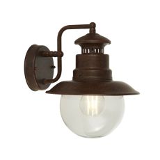 Station 1 Light Outdoor IP44 Wall/Porch Light In Rustic Brown With Clear Acrylic Globe