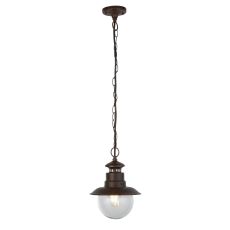 Station 1 Light Outdoor IP44 Pendant Light In Rustic Brown With Clear Acrylic Globe