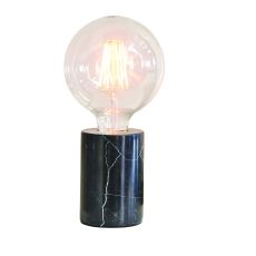 Otto 1 Light E27 Black Polished Marble Table Lamp With In-Line Switch With Clear Cable