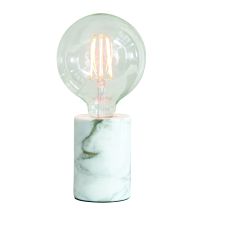 Otto 1 Light E27 White Polished Marble Table Lamp With In-Line Switch With Clear Cable