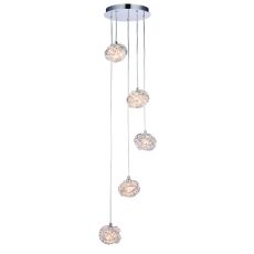Talisbon 5 Light G9 Polished Chrome Adjustable Multi Pendant With Clusters Of  Inter-Linked Clear Glass Crystals