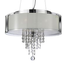 Orion Pendant - 4 Light Pendant, Chrome With Frosted Glass And Clear Crystal Buttons & Drops