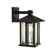 Venice 1 Light Outdoor IP44 Wall Light In Black With Water Effect Glass