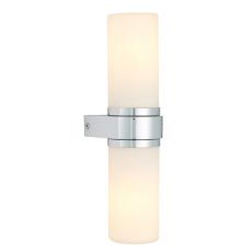 Tal 2 Light E14 Chrome Plated Finish IP44 Up/Down Wall Light With White Glass Shade