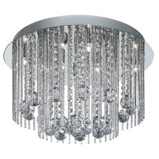 Beatrix - 8 Light Ceiling Flush, Chrome With Twist Tubes And Clear Crystal Ball Drops