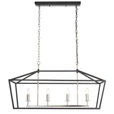 Metro 4 Light E14 Bright Nickel & Matt Black Adjustable Linear Pendant With Crystal Sconces